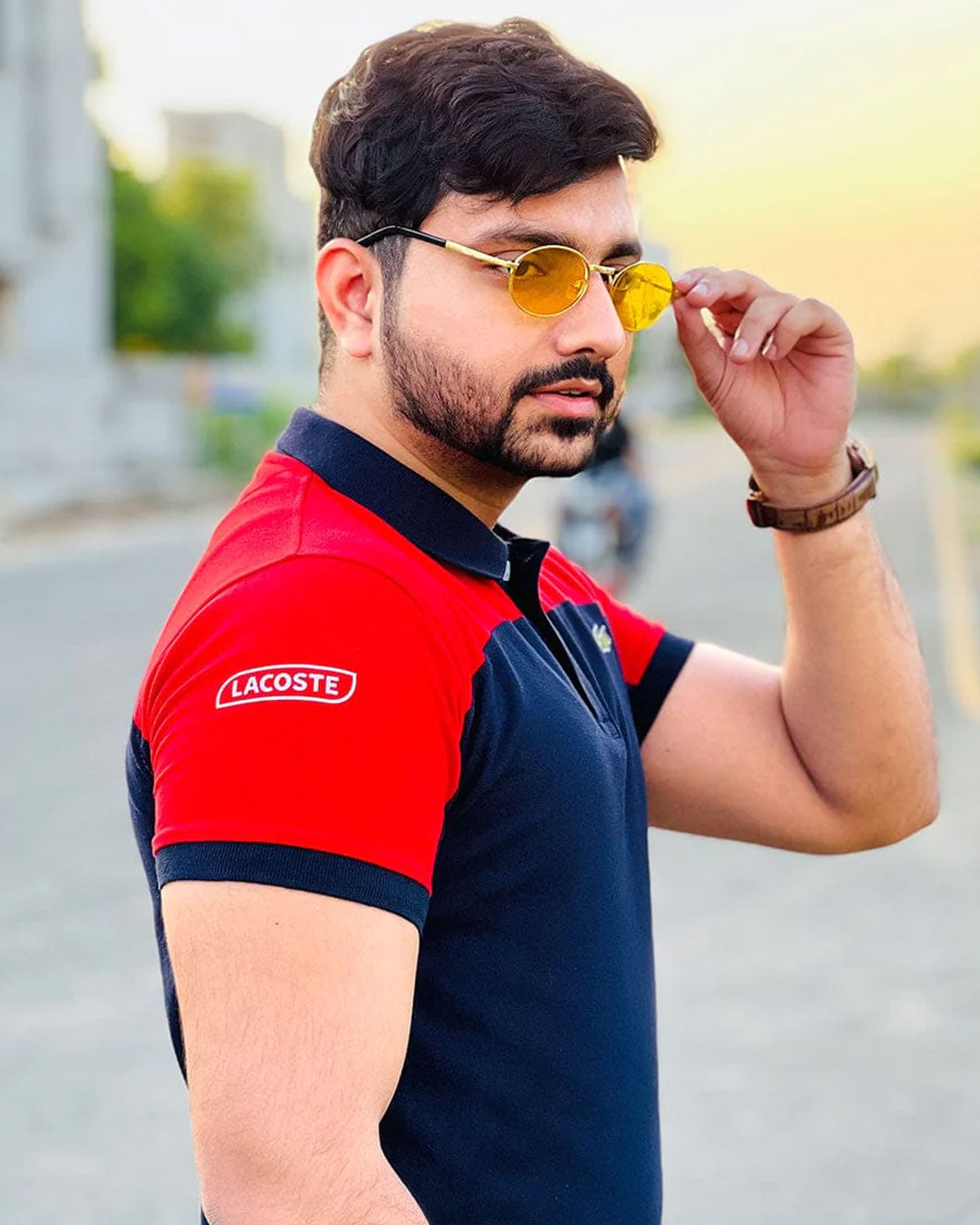 LC Shoulder Panel Contrast Sleeves Navy/Red Polo T-Shirt