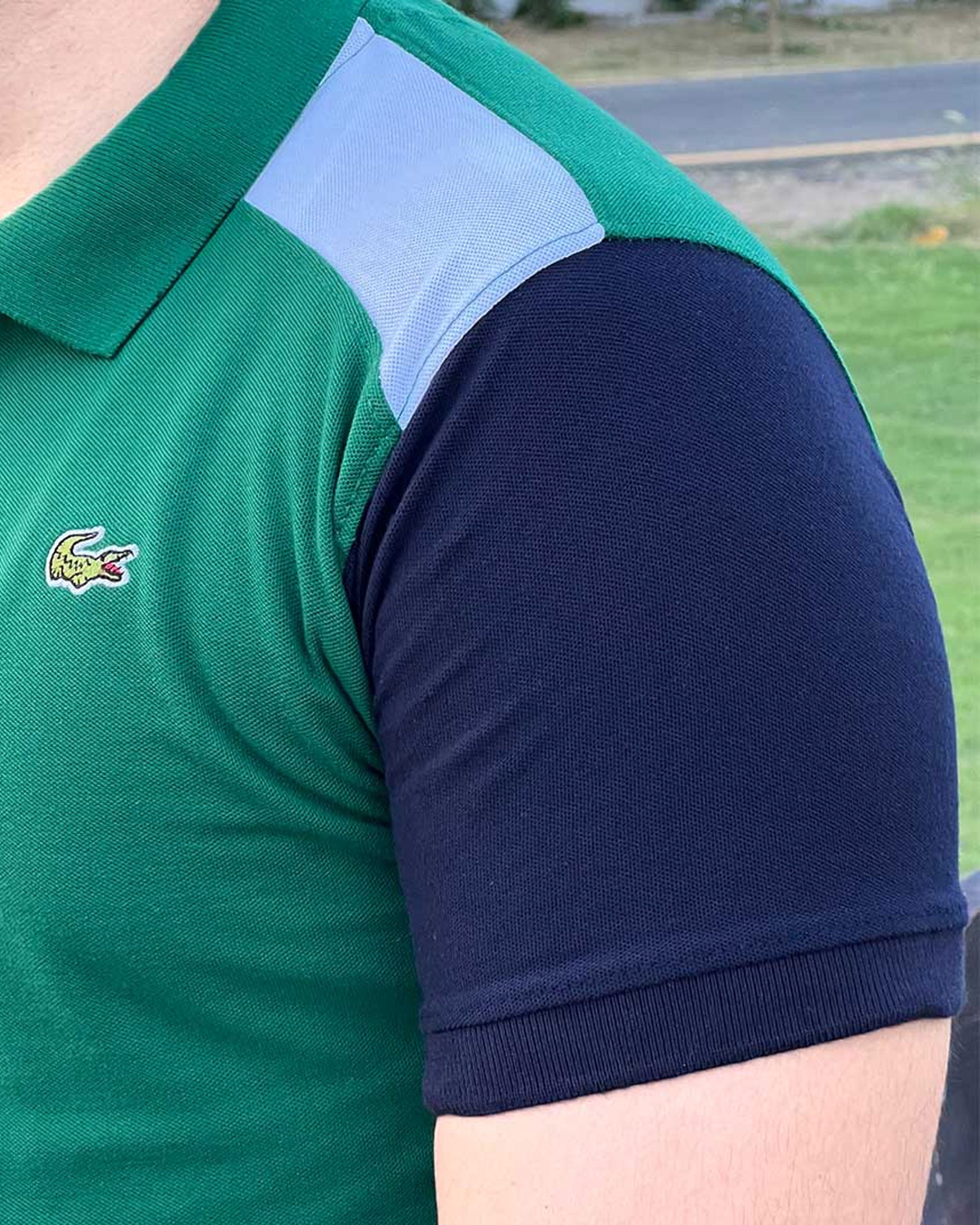 LC Shoulder Panel Contrast Sleeves Green/Navy Polo T-Shirt
