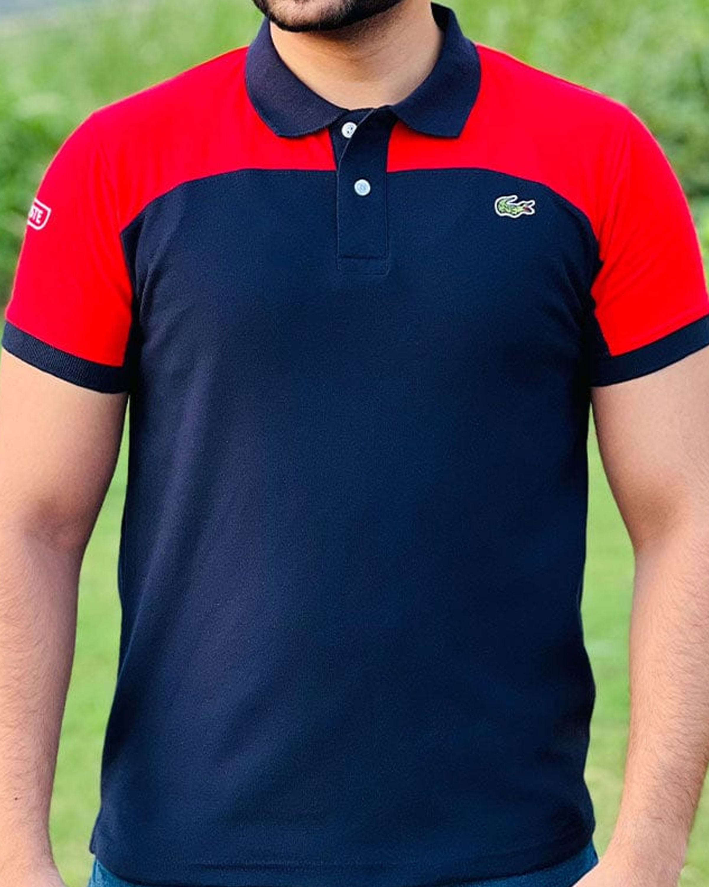 LC Shoulder Panel Contrast Sleeves Navy/Red Polo T-Shirt