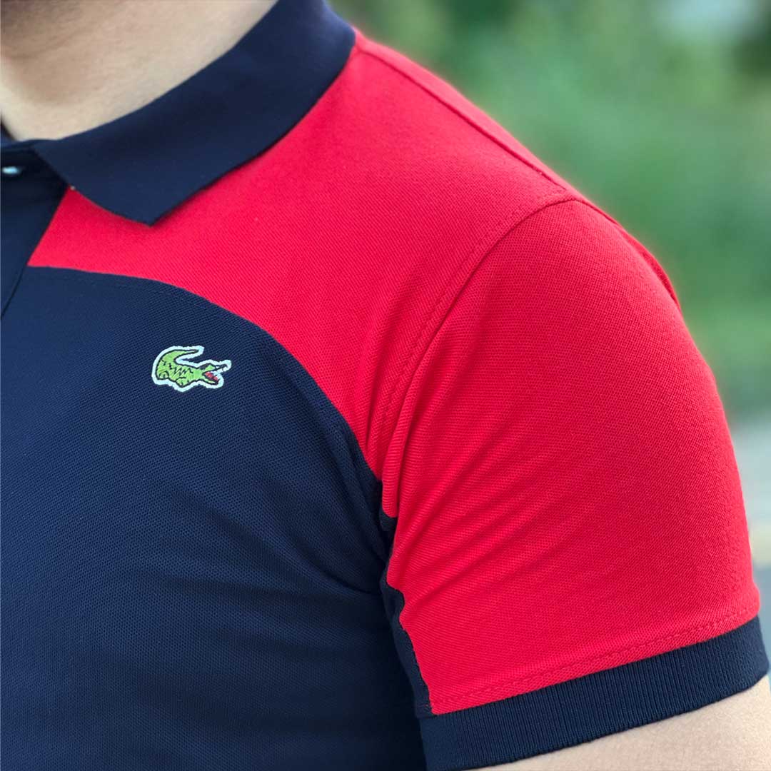 LC Shoulder Panel Contrast Sleeves Navy/Red Polo T-Shirt