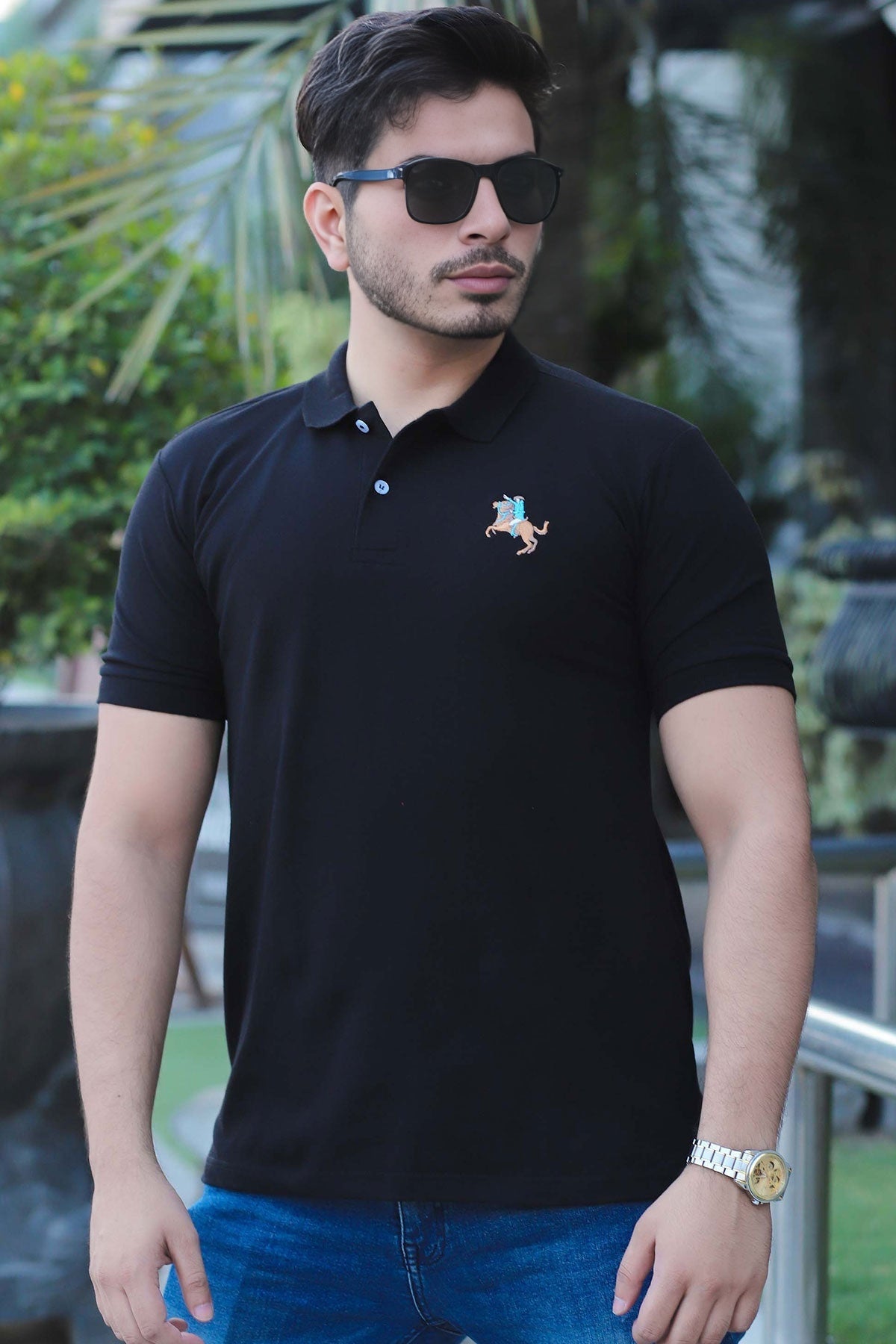 GD Branded Black EMB Logo Polo Shirt