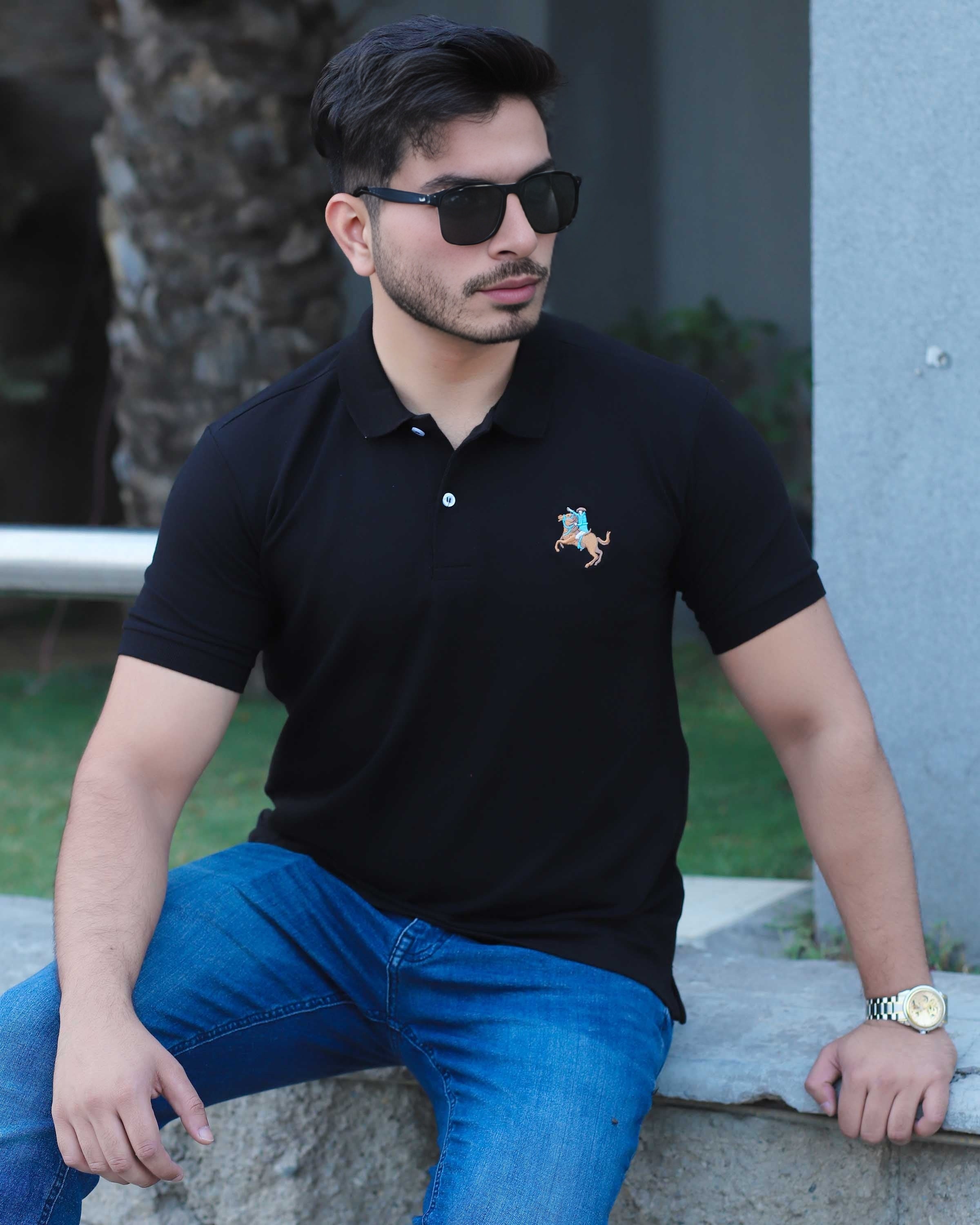 GD Branded Black EMB Logo Polo Shirt