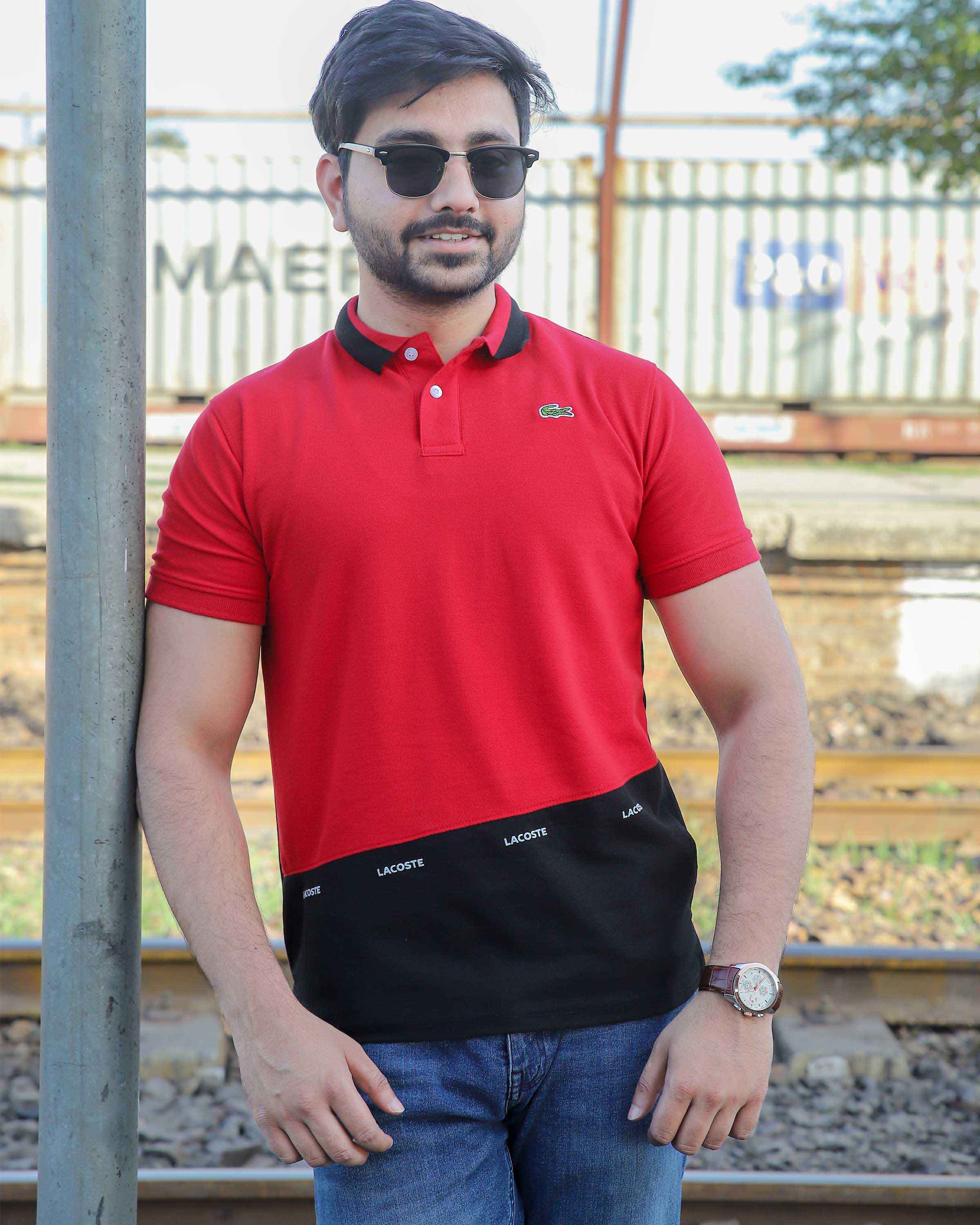 LC Branded Red-Black Embroidery Logo Polo Shirt